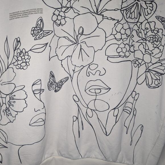 Custom Upcycled Hand-Drawn Pangaia Crewneck Sweatshirt in Off-White, Size Large - Picture 2 of 10